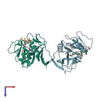 PDB entry 3sa1 coloured by chain, top view.