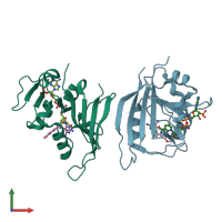 PDB entry 3sa2 coloured by chain, front view.
