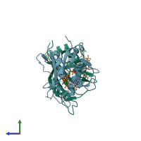 PDB entry 3sa2 coloured by chain, side view.