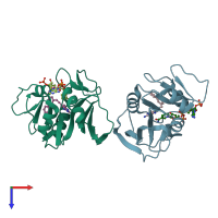 PDB entry 3sa2 coloured by chain, top view.