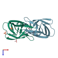 PDB entry 3sa4 coloured by chain, top view.