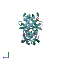PDB entry 3sa6 coloured by chain, side view.