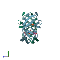PDB entry 3sab coloured by chain, side view.