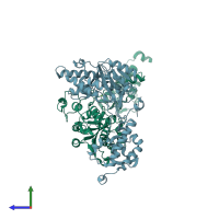 PDB entry 3sag coloured by chain, side view.