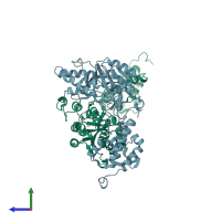 PDB entry 3sah coloured by chain, side view.