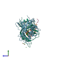 PDB entry 3sai coloured by chain, side view.