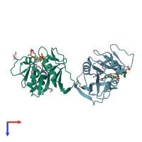 PDB entry 3sai coloured by chain, top view.