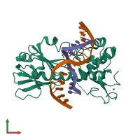 PDB entry 3sav coloured by chain, front view.