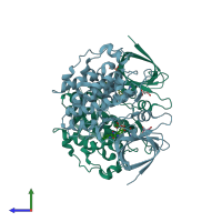 PDB entry 3say coloured by chain, side view.