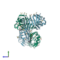 PDB entry 3sb4 coloured by chain, side view.