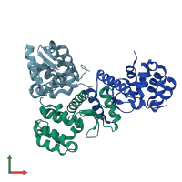 PDB entry 3sb8 coloured by chain, front view.