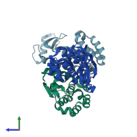 PDB entry 3sb8 coloured by chain, side view.