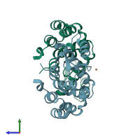 PDB entry 3sb9 coloured by chain, side view.