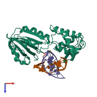 PDB entry 3sbj coloured by chain, top view.