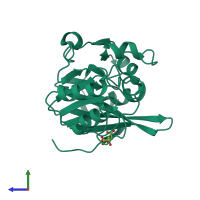 PDB entry 3sbl coloured by chain, side view.