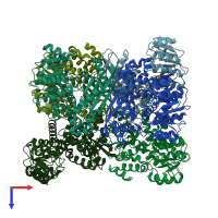 PDB entry 3sbo coloured by chain, top view.