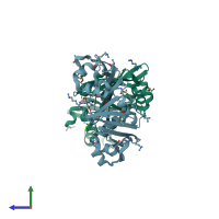PDB entry 3sbu coloured by chain, side view.
