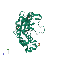 PDB entry 3sbz coloured by chain, side view.