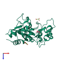 PDB entry 3sbz coloured by chain, top view.
