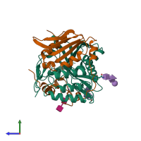 PDB entry 3sc2 coloured by chain, side view.
