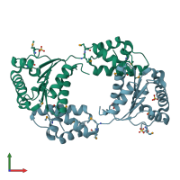 PDB entry 3sc3 coloured by chain, front view.