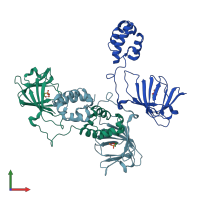 PDB entry 3scg coloured by chain, front view.