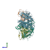PDB entry 3scj coloured by chain, side view.