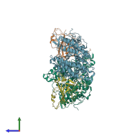 PDB entry 3scl coloured by chain, side view.