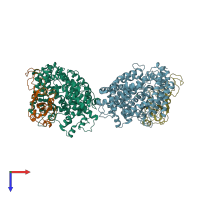 PDB entry 3scl coloured by chain, top view.