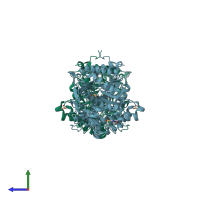 PDB entry 3sco coloured by chain, side view.