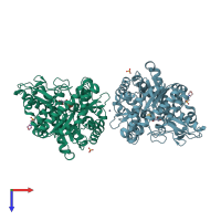 PDB entry 3sco coloured by chain, top view.