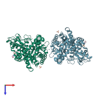 PDB entry 3scp coloured by chain, top view.