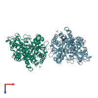 PDB entry 3scs coloured by chain, top view.