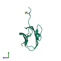 PDB entry 3sd2 coloured by chain, side view.