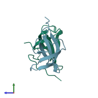 PDB entry 3sd4 coloured by chain, side view.