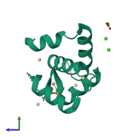 PDB entry 3sd6 coloured by chain, side view.