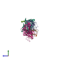 PDB entry 3sdc coloured by chain, side view.