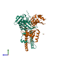 PDB entry 3sde coloured by chain, side view.