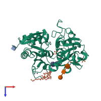 PDB entry 3sdf coloured by chain, top view.
