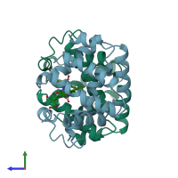 PDB entry 3sdh coloured by chain, side view.