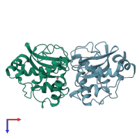 PDB entry 3sdp coloured by chain, top view.