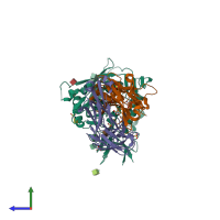PDB entry 3se8 coloured by chain, side view.