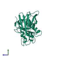 PDB entry 3seb coloured by chain, side view.