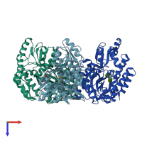 PDB entry 3sev coloured by chain, top view.