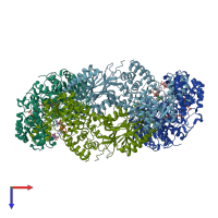 PDB entry 3sez coloured by chain, top view.