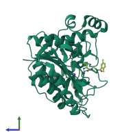 PDB entry 3sff coloured by chain, side view.