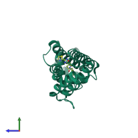 PDB entry 3sfi coloured by chain, side view.
