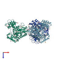 PDB entry 3sfu coloured by chain, top view.