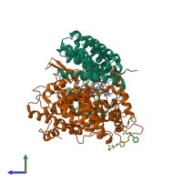 PDB entry 3sfx coloured by chain, side view.