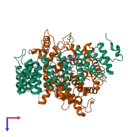 PDB entry 3sfx coloured by chain, top view.